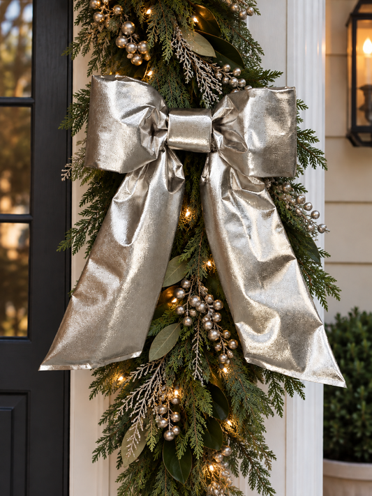 Holiday Heritage Silver Mylar  2 Loop Bow 12 inches